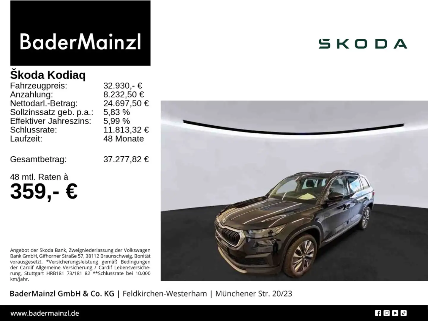Skoda Kodiaq 2.0 TDI 4x4 DSG Tour AHK Pano Canton Virt Schwarz - 1