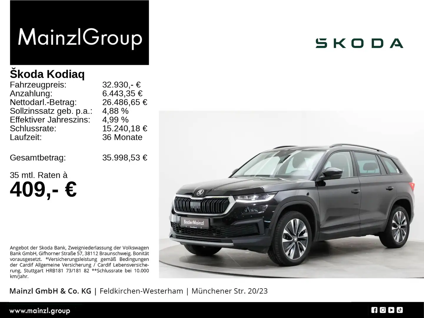 Skoda Kodiaq 2.0 TDI 4x4 DSG Tour AHK Pano Canton Virt Schwarz - 1