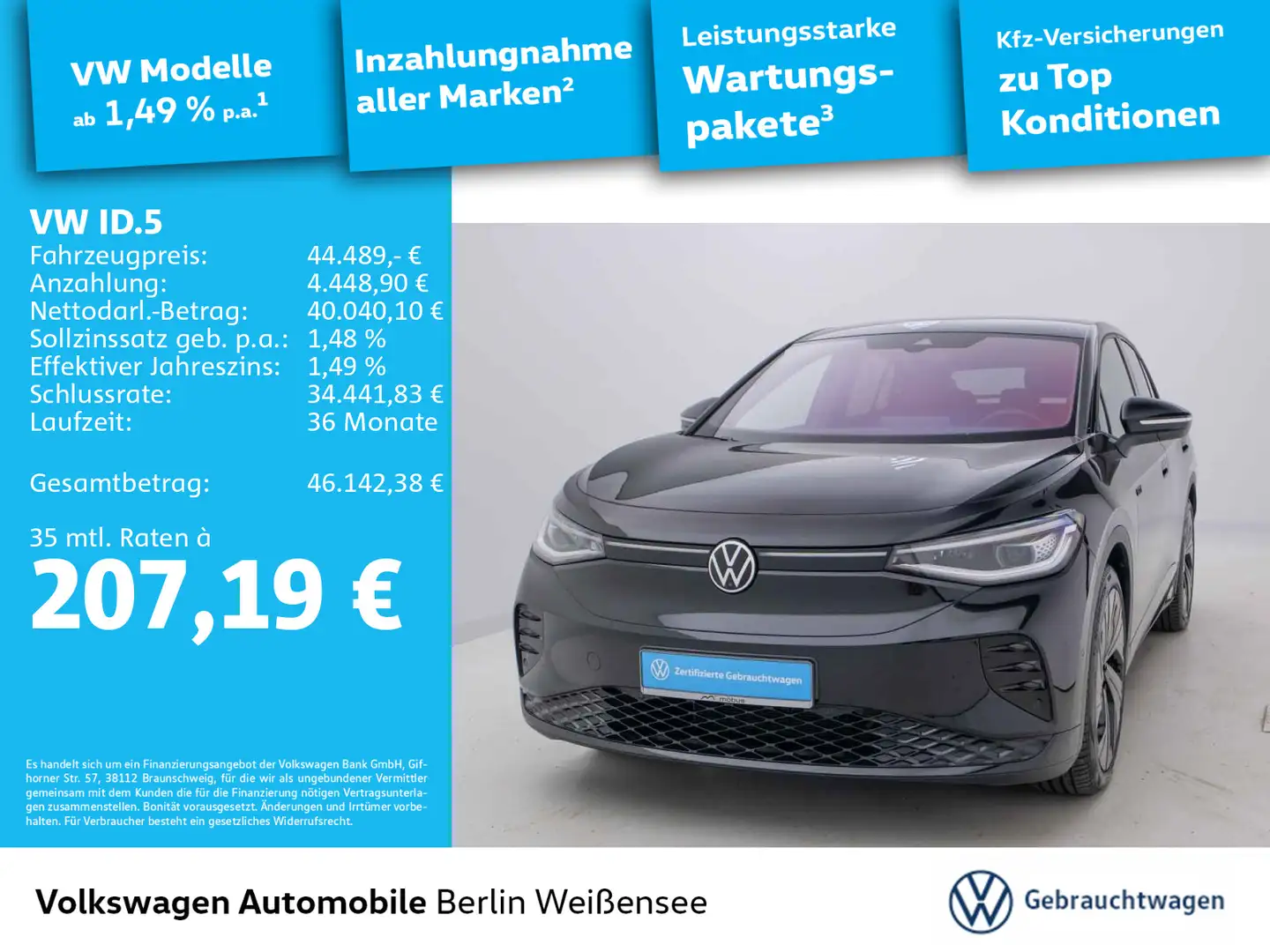 Volkswagen ID.5 GTX 4Motion*ASG*IQ.LIGHT*APP*360°*NAV*AHK* Schwarz - 1