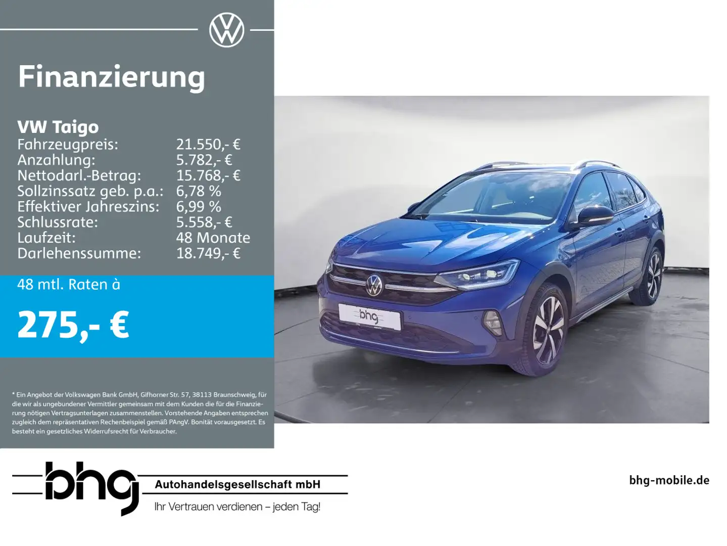 Volkswagen Taigo Style 1.0 TSI DSG *DIG.COCKPIT*ACC*LANE-AS Bleu - 1