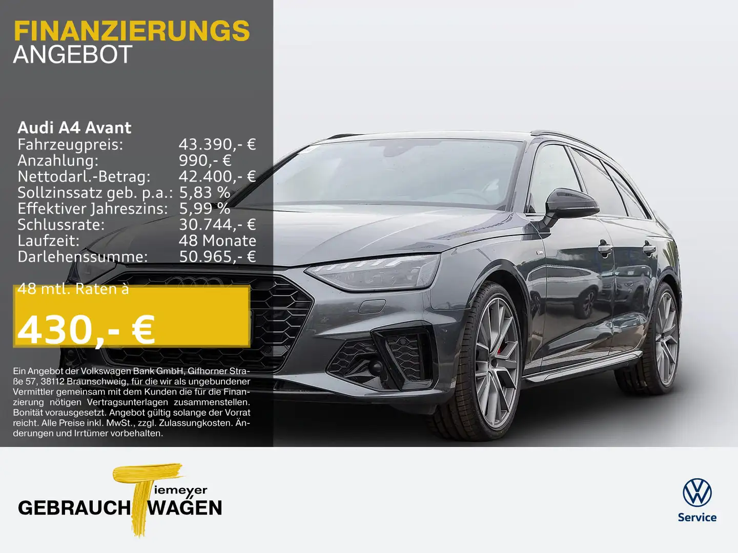 Audi A4 40 TFSI Q 2 x S LINE LM19 KAMERA NAVI+ Grau - 1