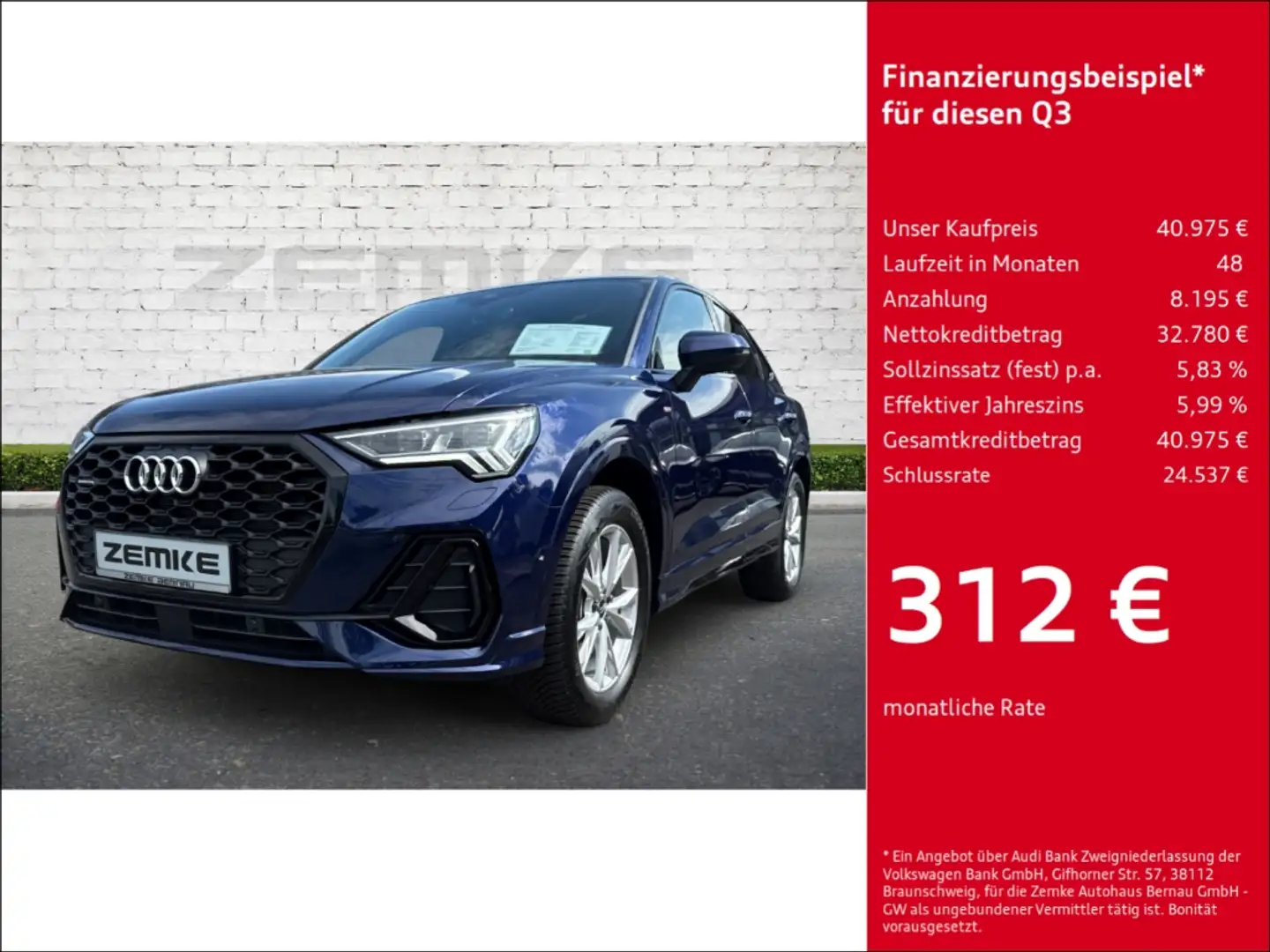 Audi Q3 Sportback 45 TFSI quattro S tronic S line Navi Dig Bleu - 1