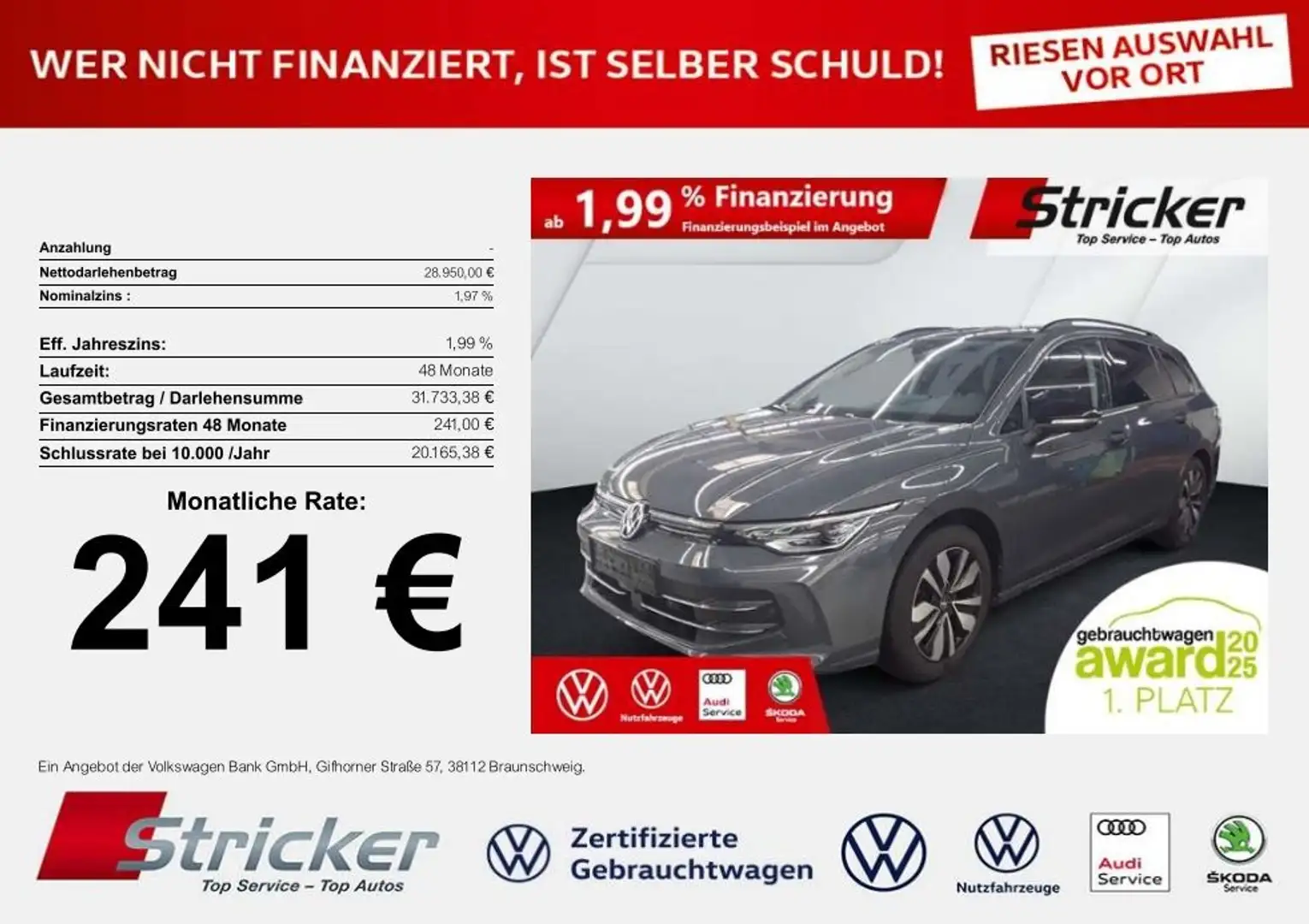 Volkswagen Golf Variant GOAL 2.0TDI DSG 241,-ohne Anzahlung AHK ACC Trave Grau - 1