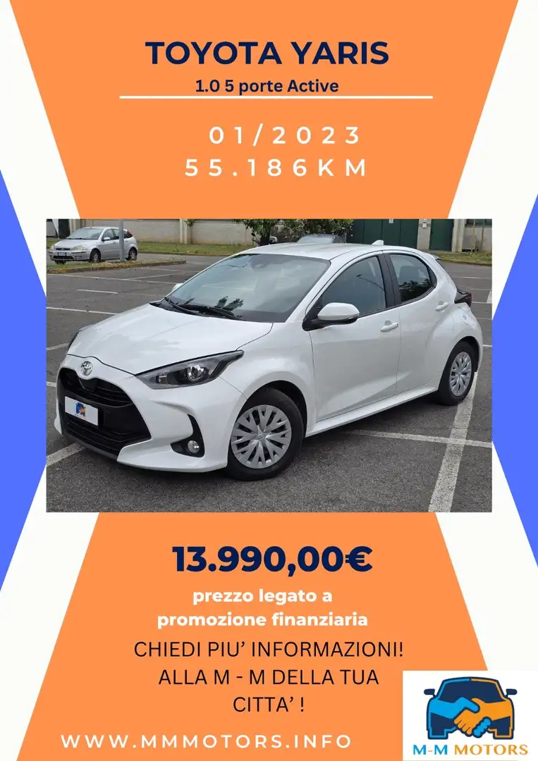 Toyota Yaris 1.0 5 porte Active ProM-Mo Bianco - 2