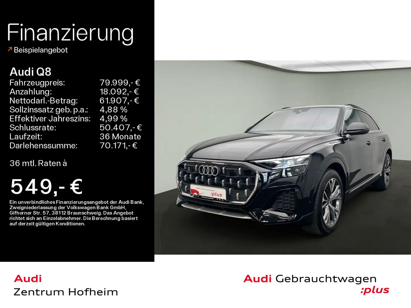 Audi Q8 55 TFSIe qu S line tip*Air*B&O*HUD*Matrix*Vir Schwarz - 1