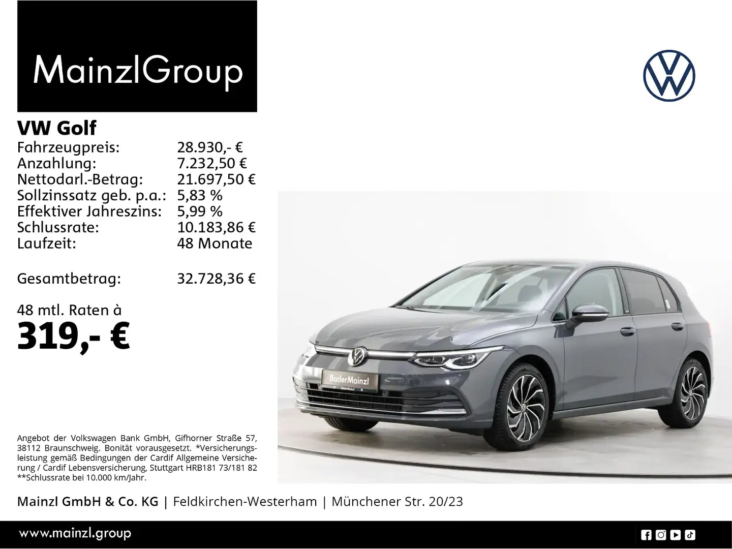 Volkswagen Golf 1.5 eTSI DSG MOVE AHK HUD ACC SHZ PDC Grau - 1