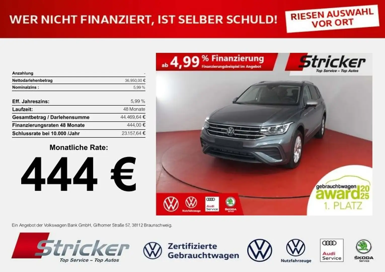 Volkswagen Tiguan Allspace Life 1.5TSI DSG 444,-ohne Anzahlung AHK Einparkhi Grau - 1