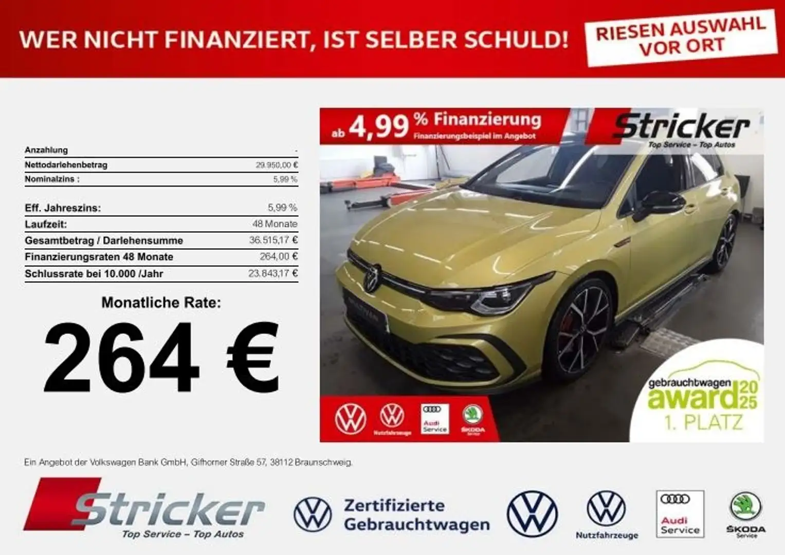 Volkswagen Golf GTI Black Style 2.0TSI DSG 264,-ohne Anzahlung Pa Gelb - 2