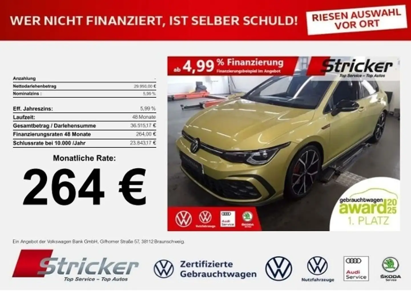 Volkswagen Golf GTI Black Style 2.0TSI DSG 264,-ohne Anzahlung Pa Gelb - 1