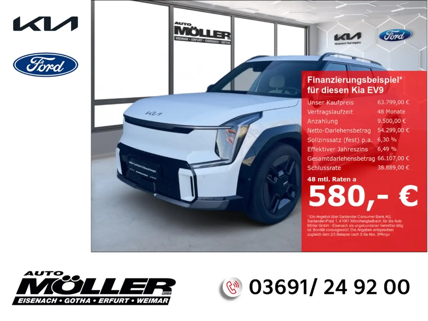 Kia EV9 99,8 GT-Line AWD Launch 7S Glasdach ACC Leder 360° Blanc - 1