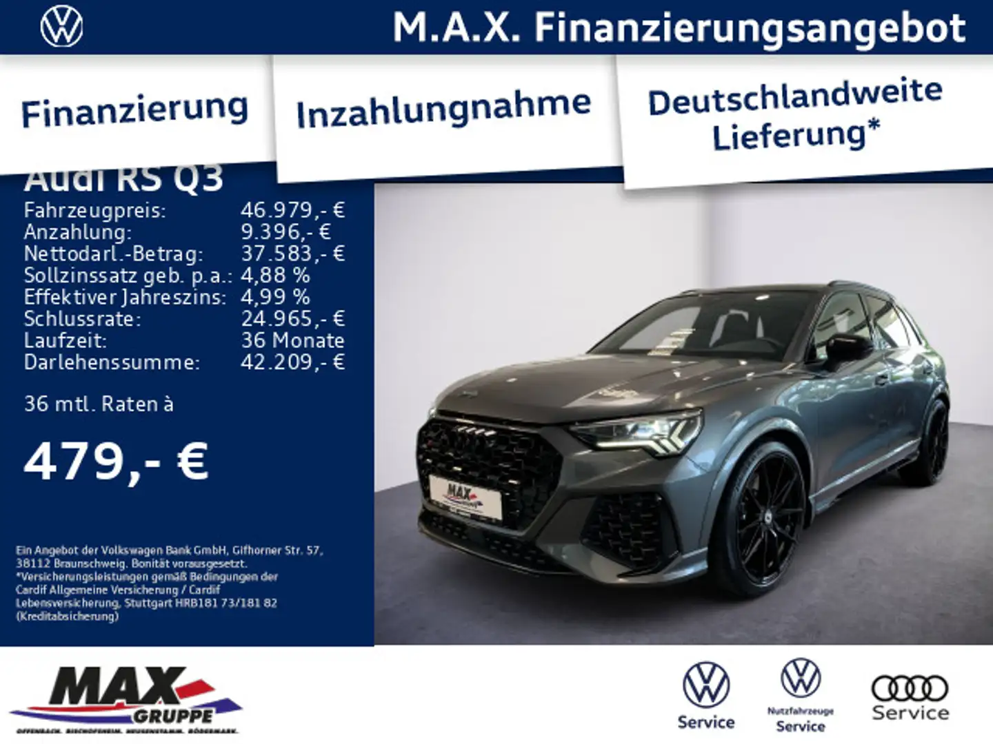 Audi RS Q3 2.5 TFSI QUATTRO LED+KAMERA+AHK+OPTIK+B&O+ Grijs - 1
