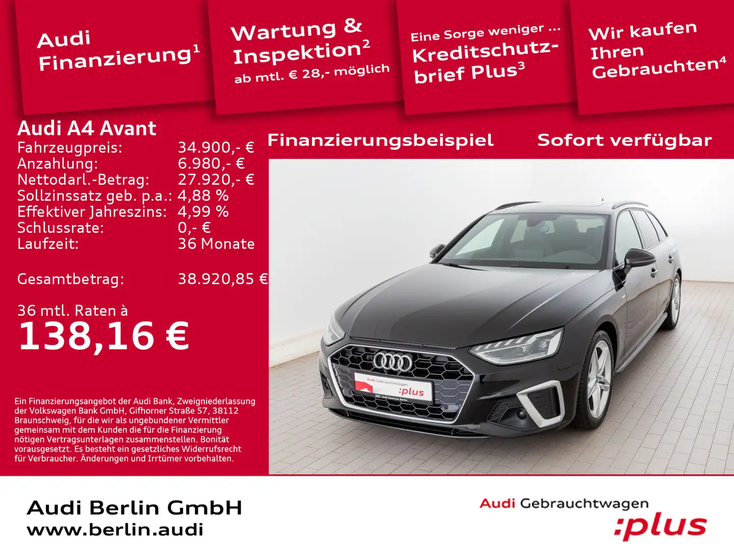 Audi A4 S line 40 TDI S tr. LED RFK NAVI PANO Schwarz - 1