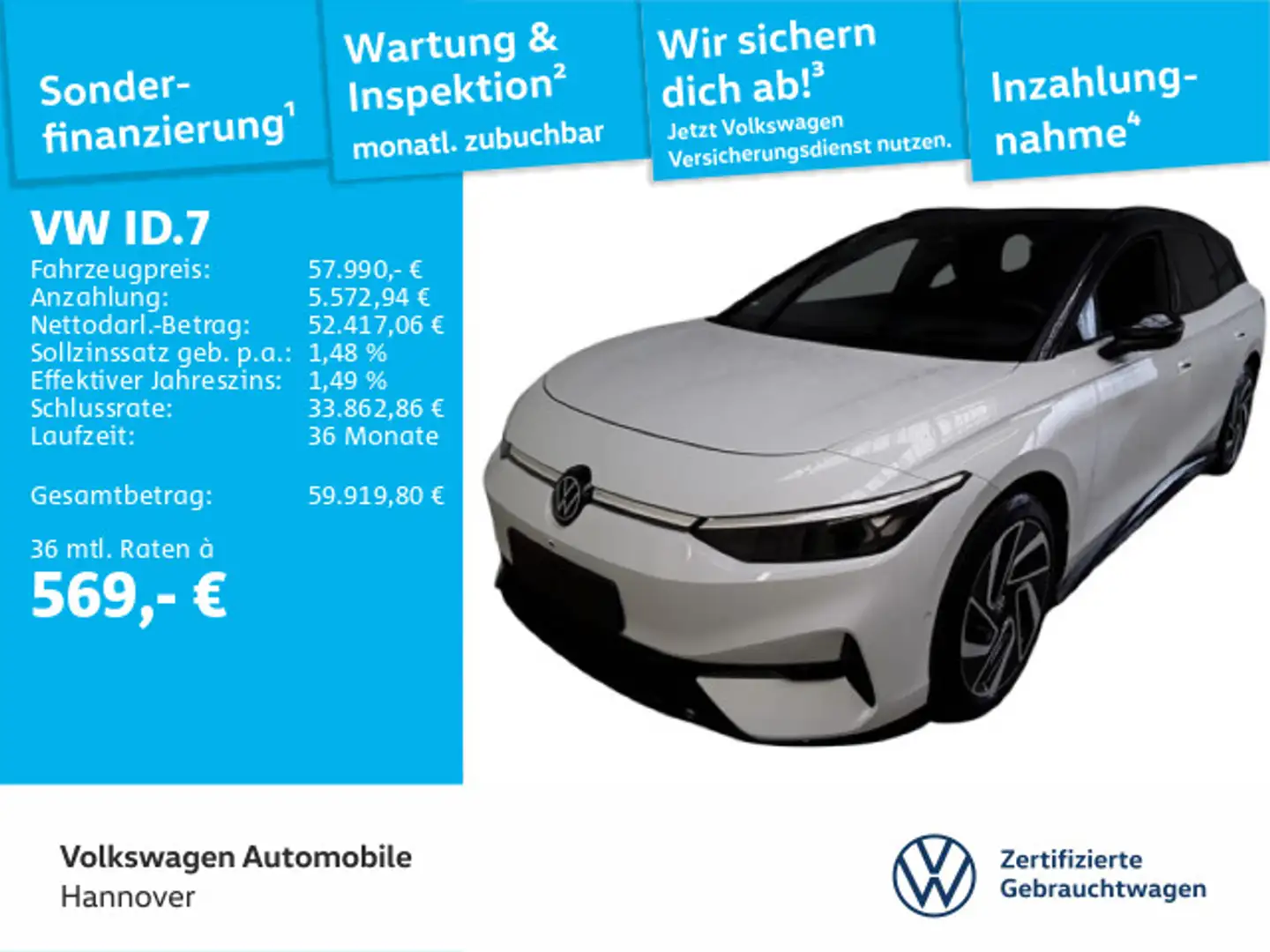 Volkswagen ID.7 Tourer Pro S Navi AHK Pano Kamera HUD WP AC Blanc - 1
