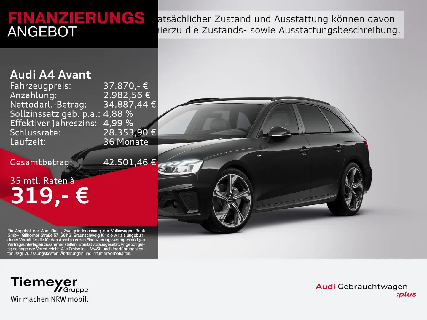 Audi A4 40 TFSI Q 2x S LINE LM19 B&O 2xASSIST 3 Schwarz - 1