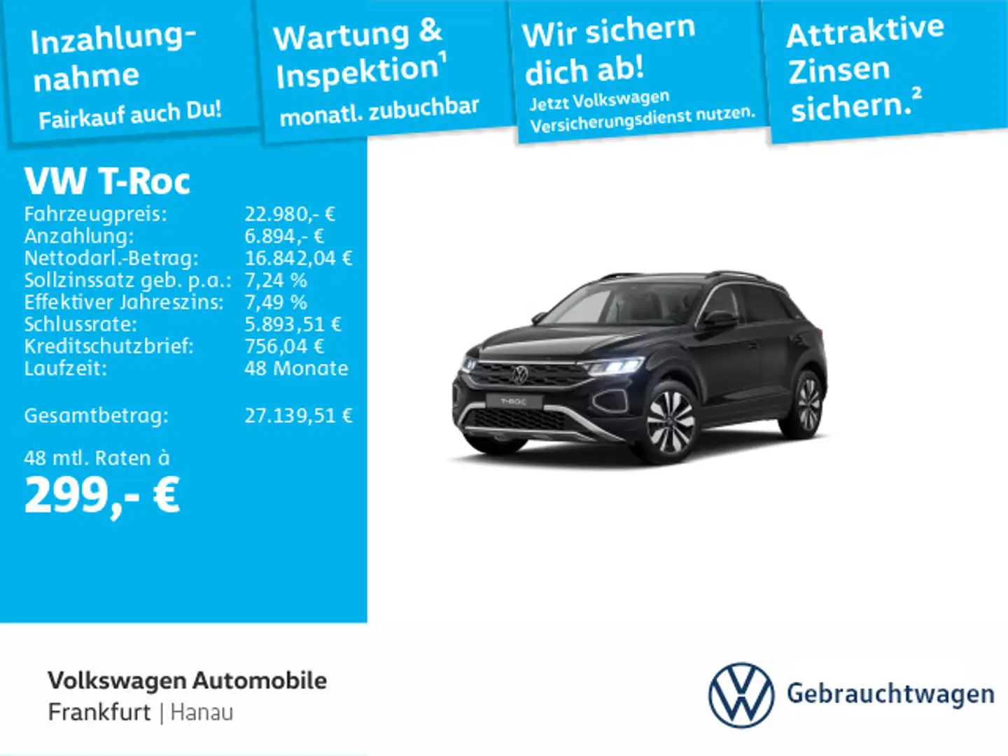 Volkswagen T-Roc 1.0 TSI Goal DAB+ Navi FrontAssist LightAs Schwarz - 1