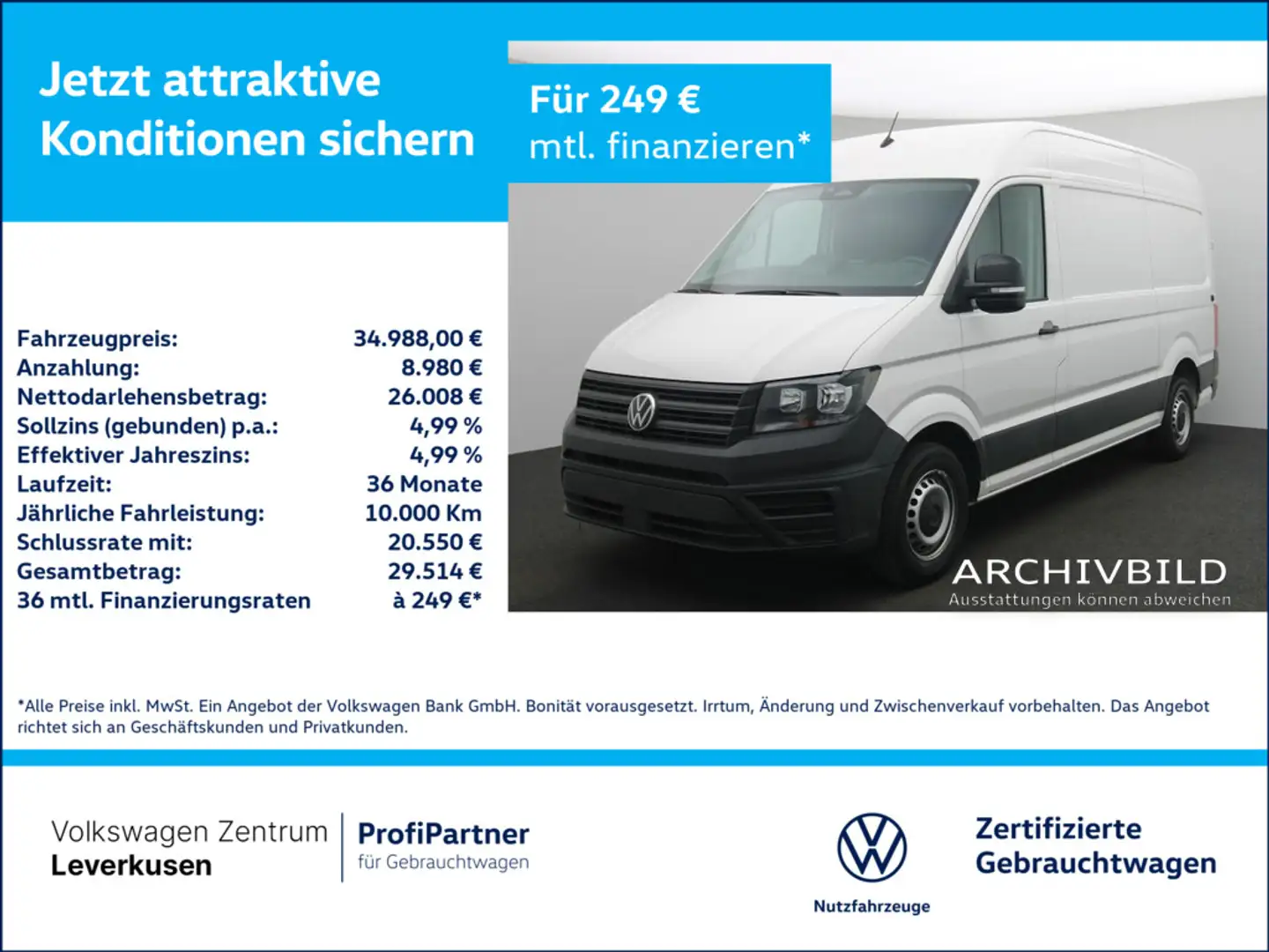 Volkswagen Crafter Kasten MR L2H2 VIRT CARPLAY KAM SHZ P Weiß - 1