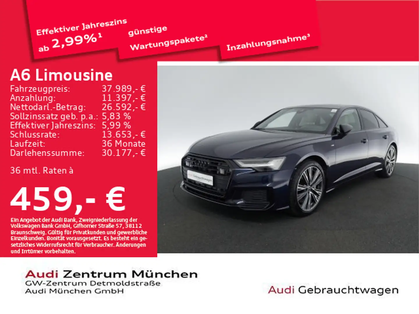 Audi A6 50 TFSI e qu. S tronic sport S line Blauw - 1