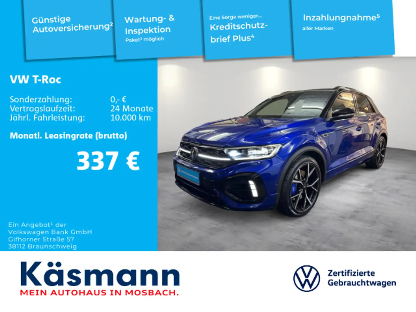 Volkswagen T-Roc R 4M 300PS R-PERFORMANCE-AGA PANO BLACK Blau - 1