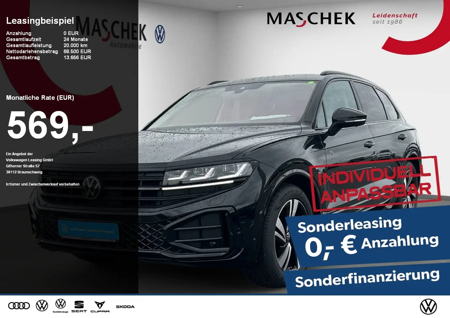 Volkswagen Touareg R-Line Sonderleasing NP120t Standh. Anschlussg Schwarz - 1