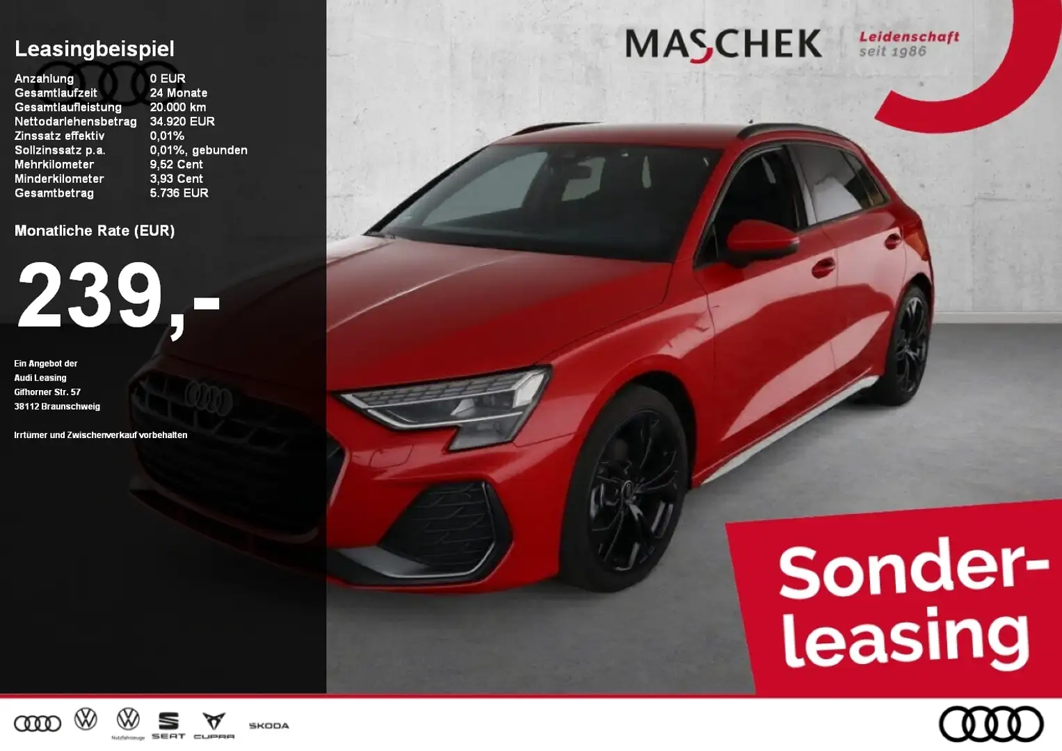 Audi A3 Sportback S line 30 TFSI Matrix Carbon ACC AHK Sit Rood - 1