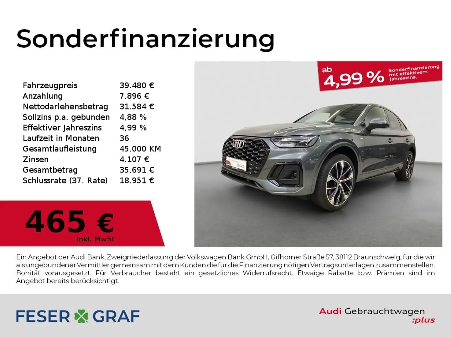 Audi Q5 Sportback S line 55 TFSI e qua. 270kW HUD B&O Grau - 1