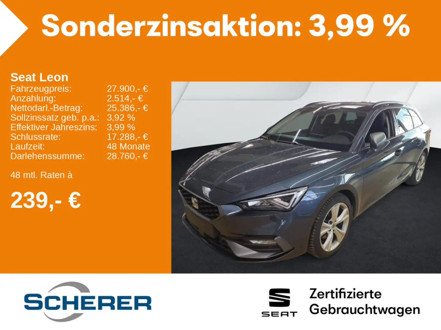 SEAT Leon Sportstourer FR 1.5 eTSI DSG Navi LED PDC S Grau - 1