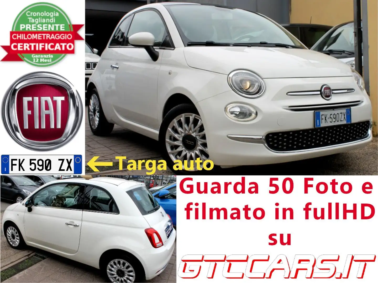 Fiat 500 1.2 Lounge Automatica Pelle UNIPRO IVA DEDUCIBILE Bianco - 1