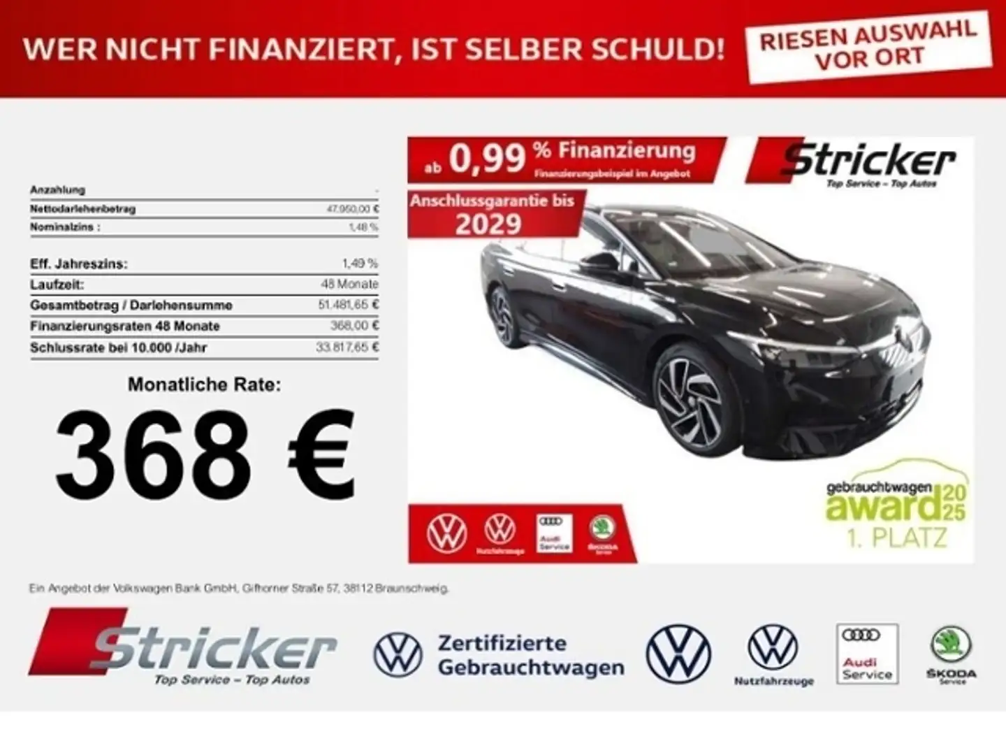 Volkswagen ID.7 Tourer Pro 368,-ohne Anzahlung AHK H&K Wärmepumpe Schwarz - 1