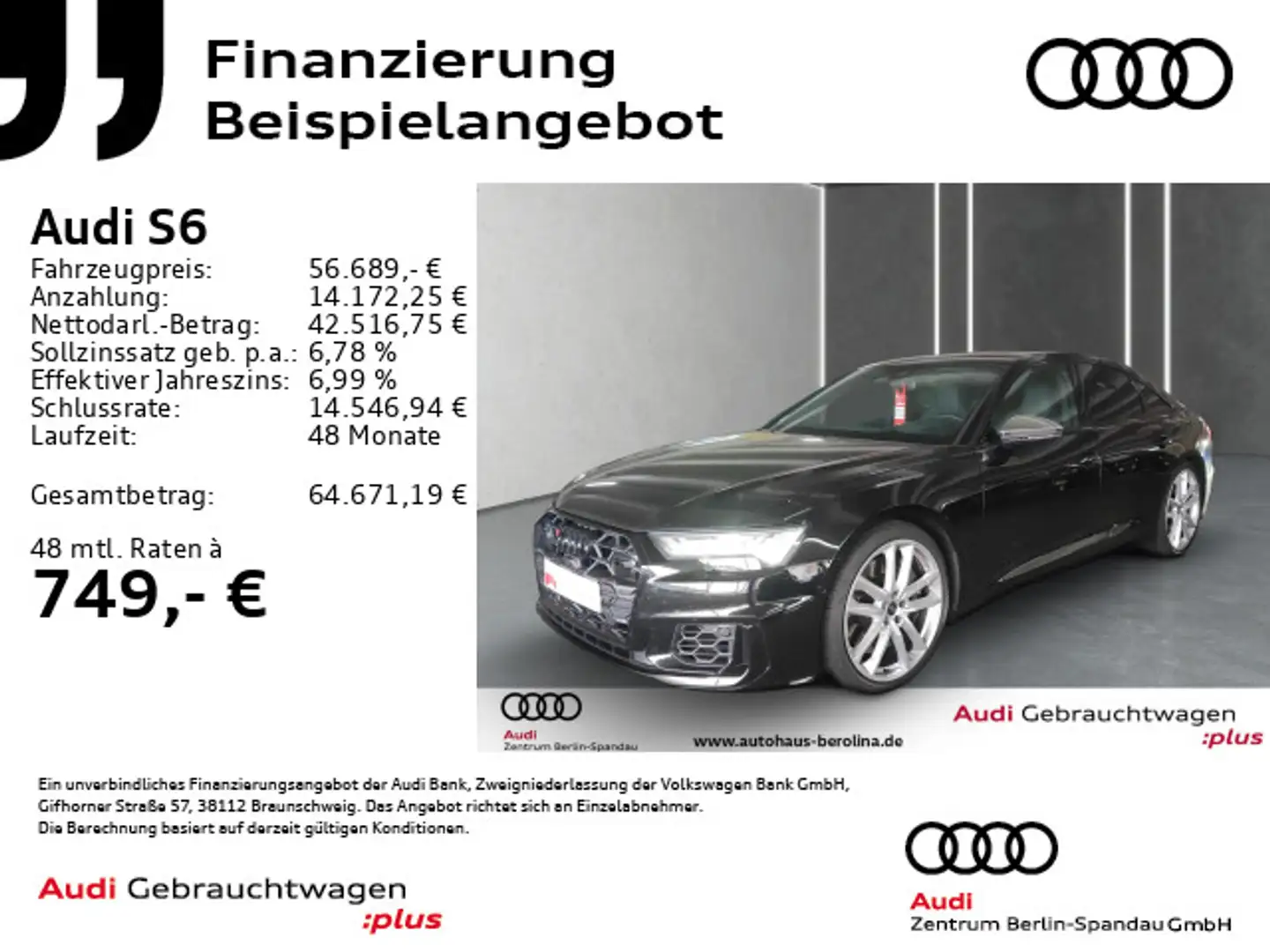 Audi S6 S6 Lim. *HD-MATRIX*StdHz*HuD*B&O*Assist+* Schwarz - 1