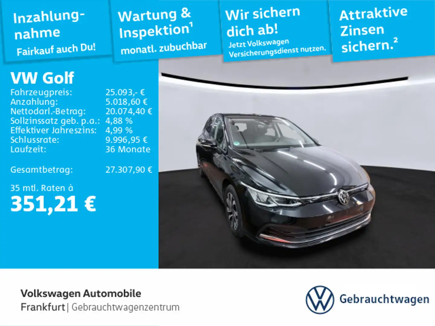 Volkswagen Golf VIII 1.0 TSI Active Navi LED DAB+ FrontAssi Schwarz - 1