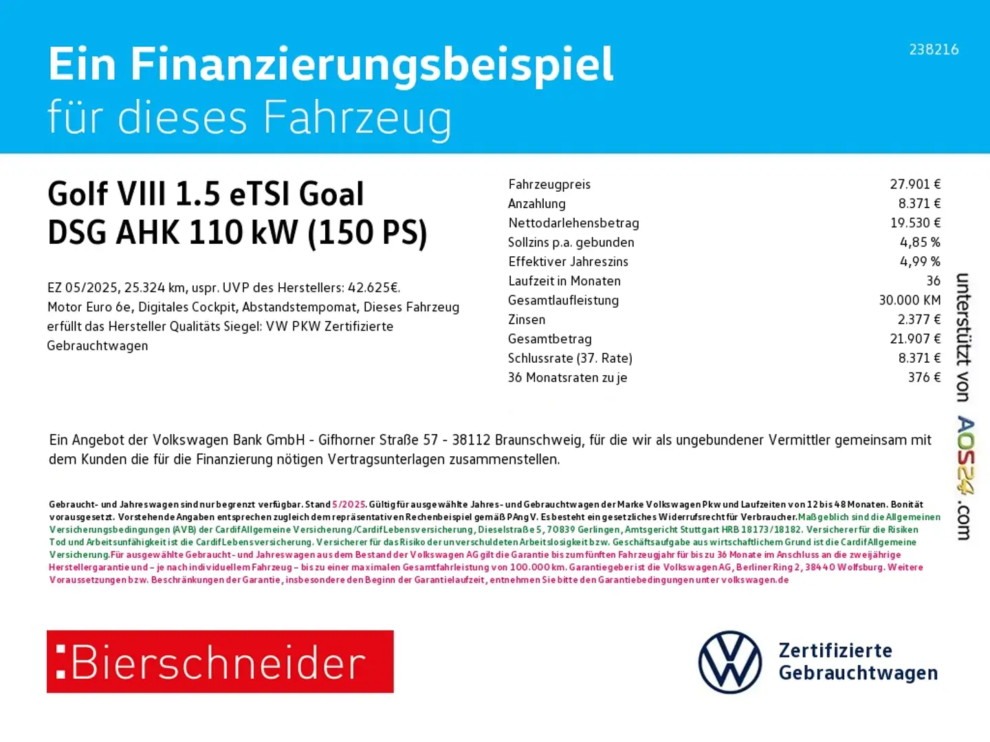 Volkswagen Golf VIII 1.5 eTSI Goal DSG AHK KAM NAV LED ACC Blanc - 1