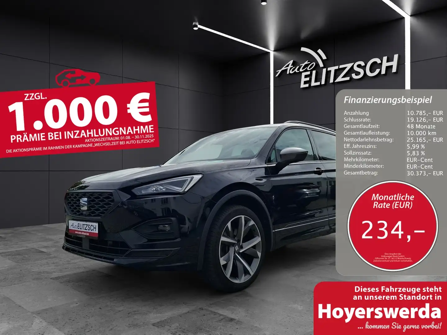 SEAT Tarraco TSI FR DSG 4Drive LED AHK Navi Pano AID ACC RFK... Schwarz - 1