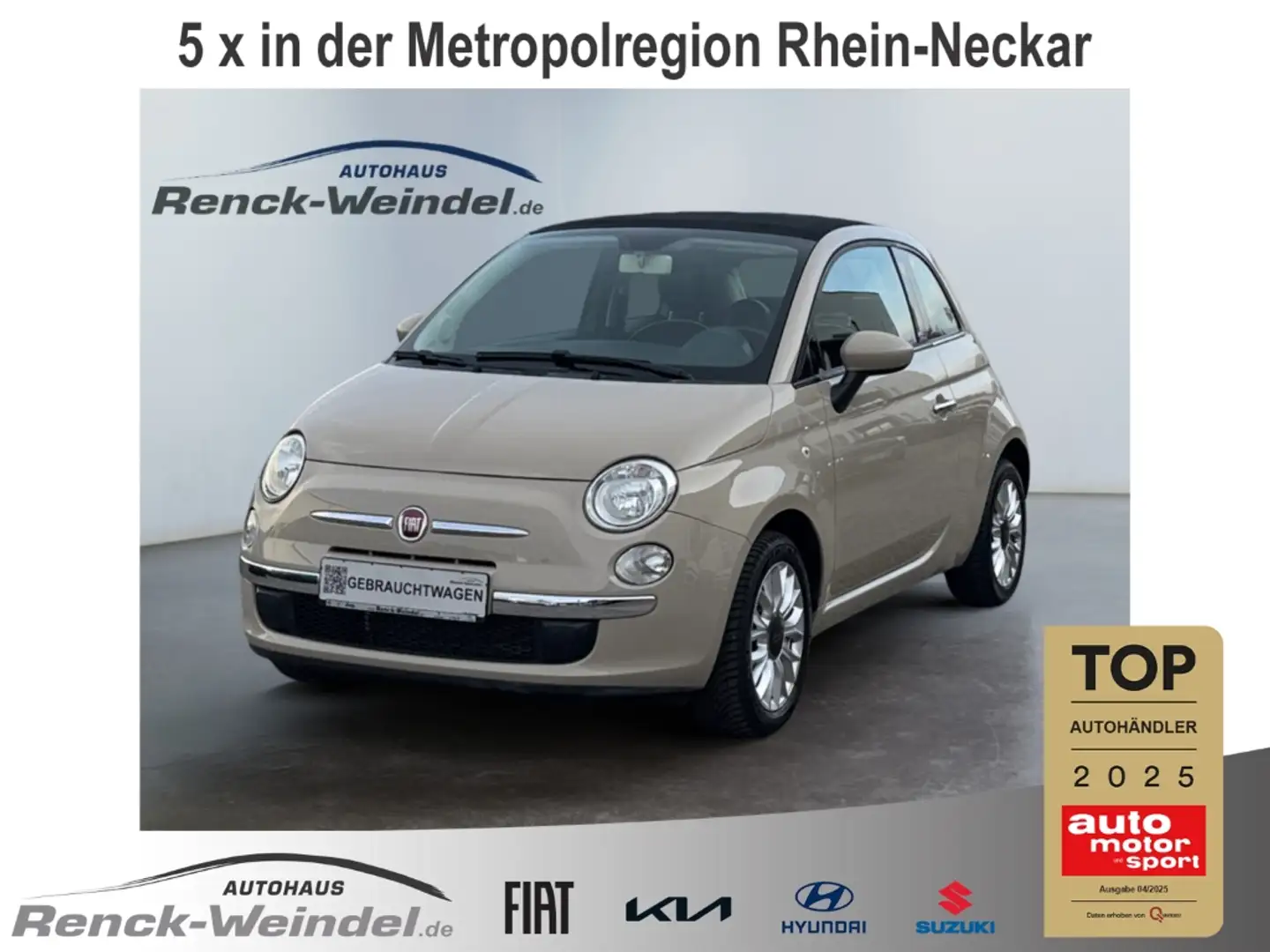Fiat 500 1.2 Lounge El. Verdeck Klima Kom-paket Musikstream Beige - 1