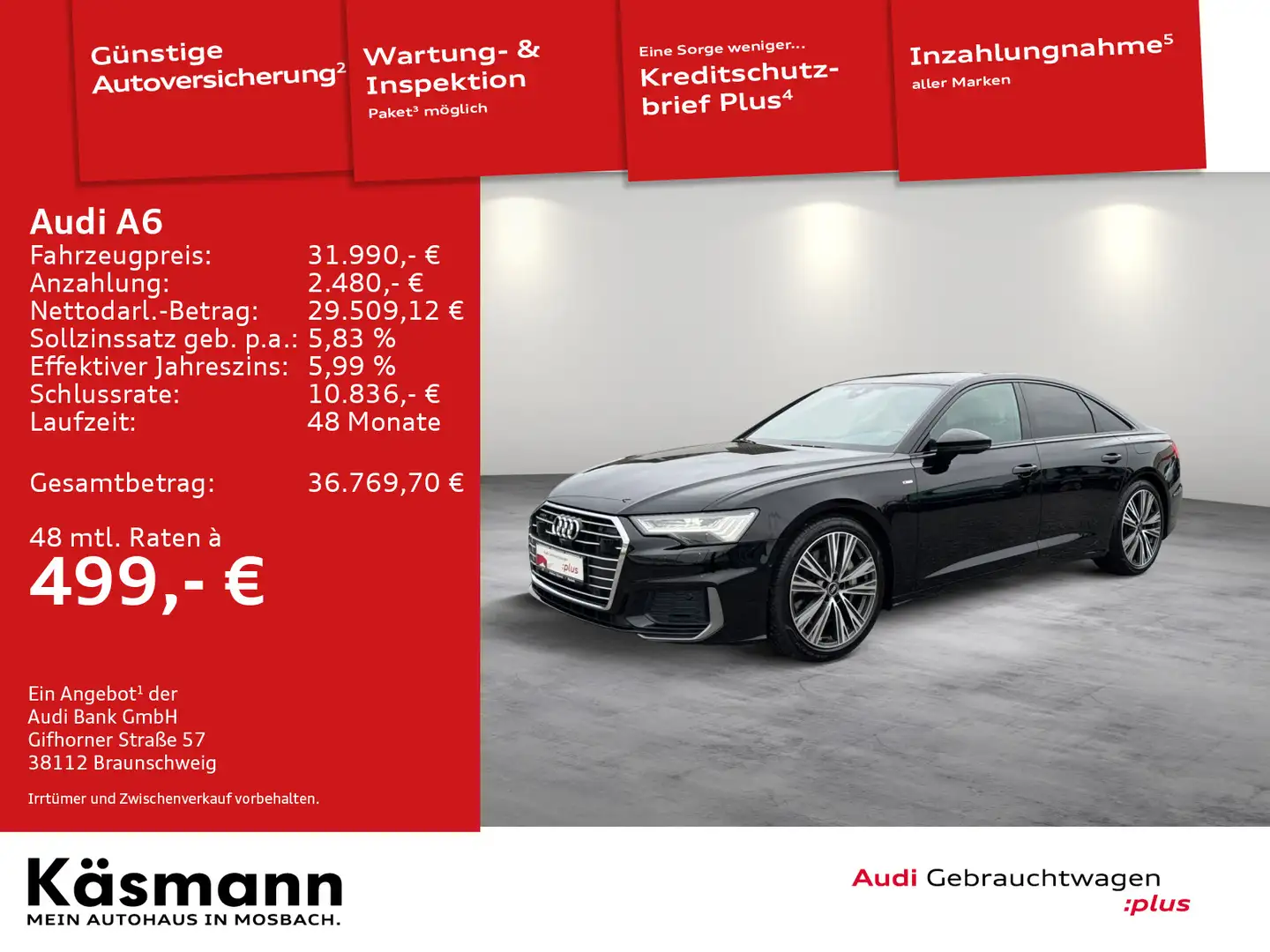 Audi A6 Lim. 50TFSIe qu S line HD-MATRIX ACC 360° Schwarz - 1