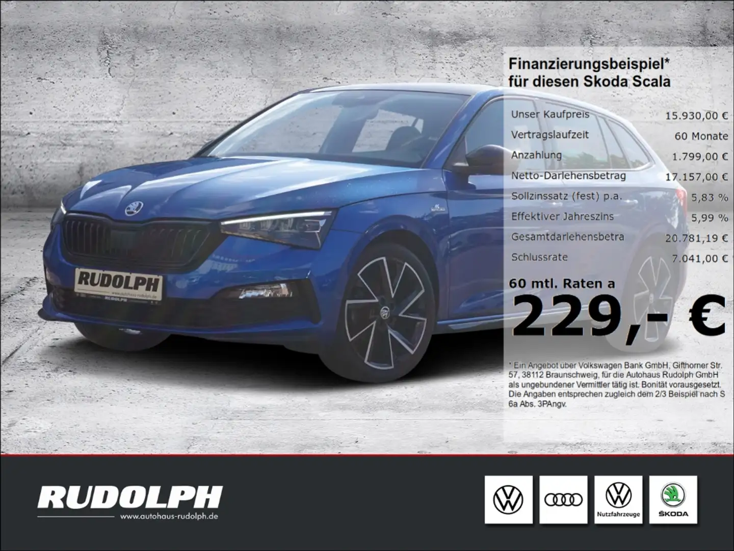 Skoda Scala 1.0 TSI Monte Carlo Navi Keyless Gar. Scheckheft Blau - 1