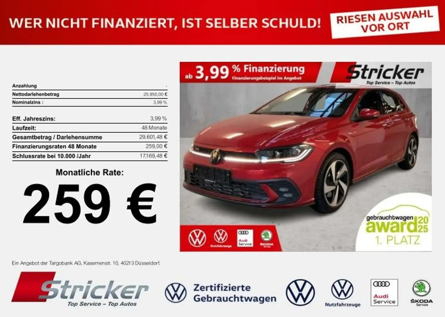 Volkswagen Polo GTI 2.0TSI DSG 259,-ohne Anzahlung ACC App-Connec Rot - 2