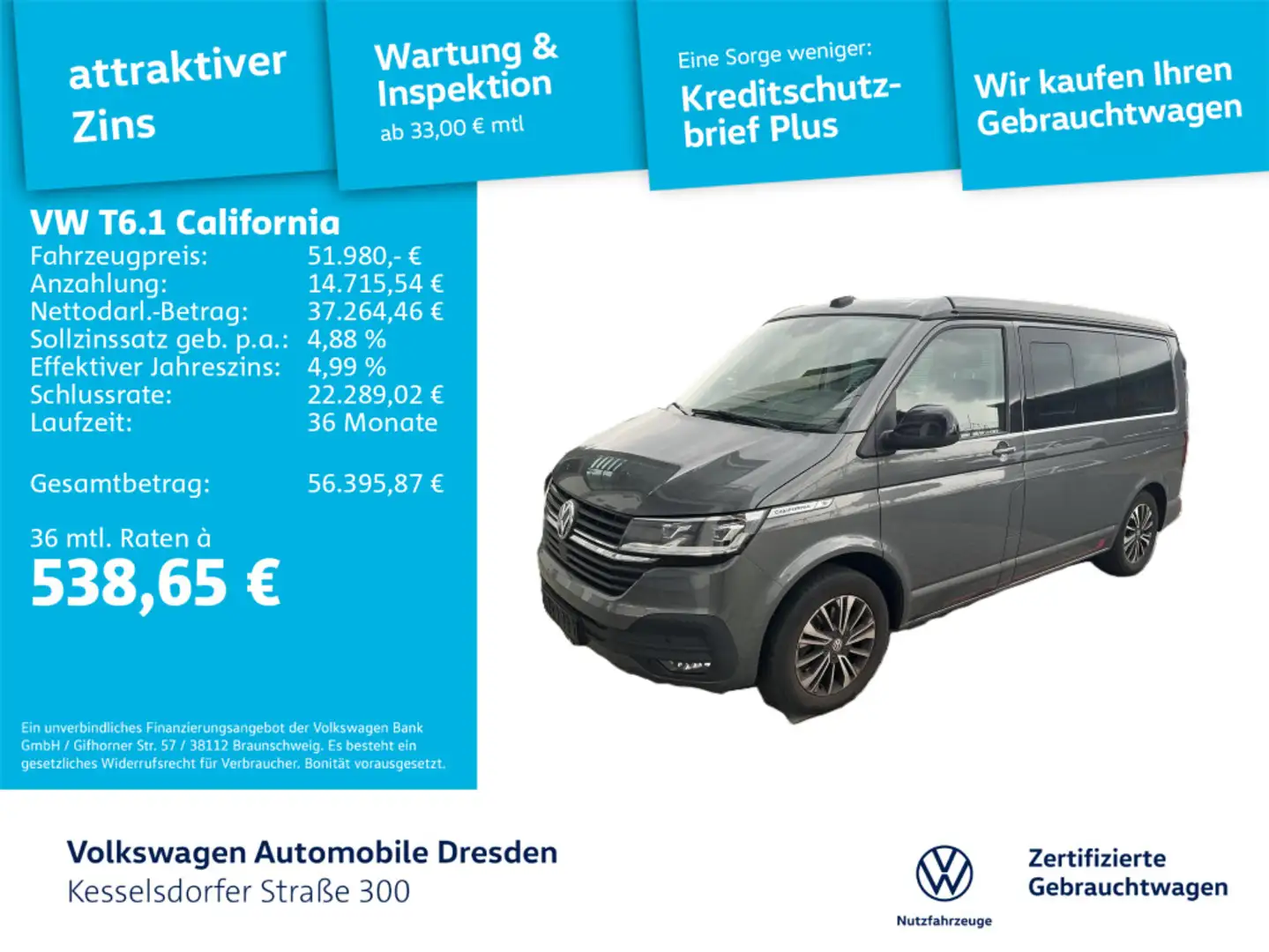 Volkswagen T6.1 California Beach 2.0 TDI DSG ACC Kamera LED Grau - 1