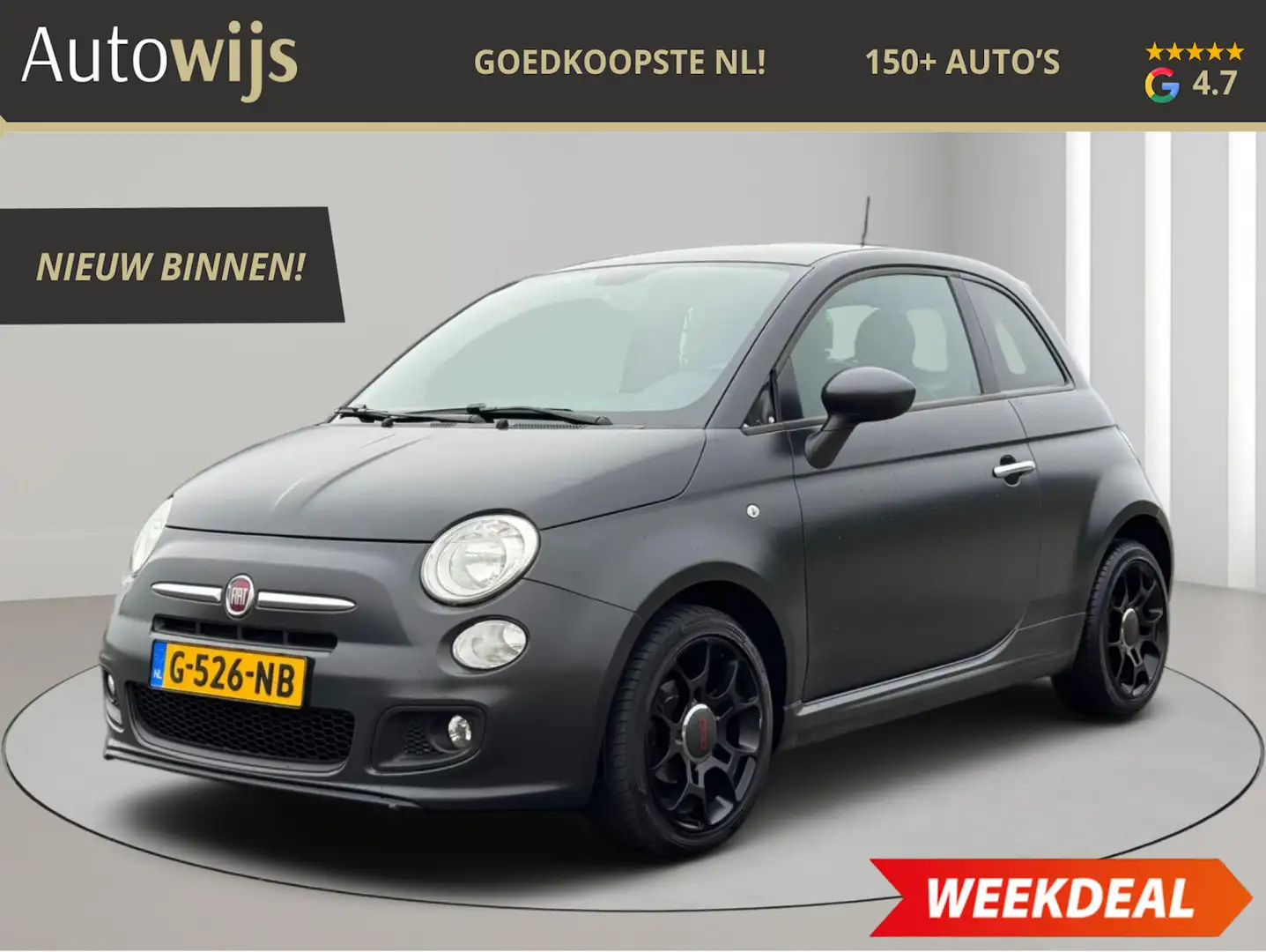 Fiat 500 1.2 Lounge|SPORT|Alcantara|Airco|LM-VELG Noir - 1