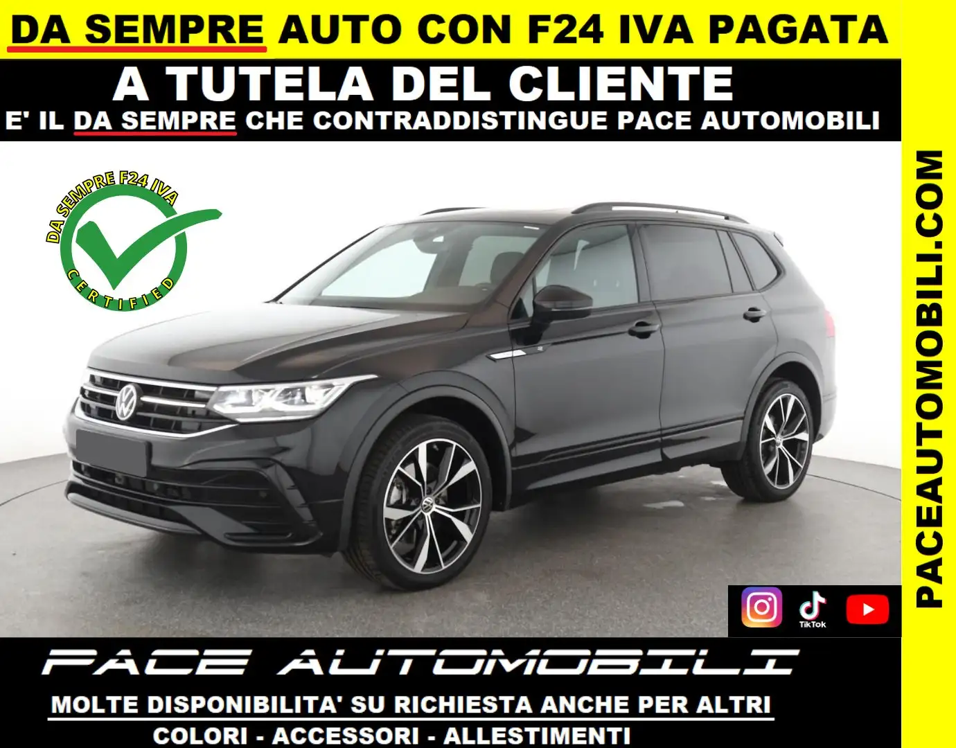 Volkswagen Tiguan Allspace 2.0 D 4 MOTION R LINE RLINE DSG 19" TETTO 7 POSTI Nero - 1