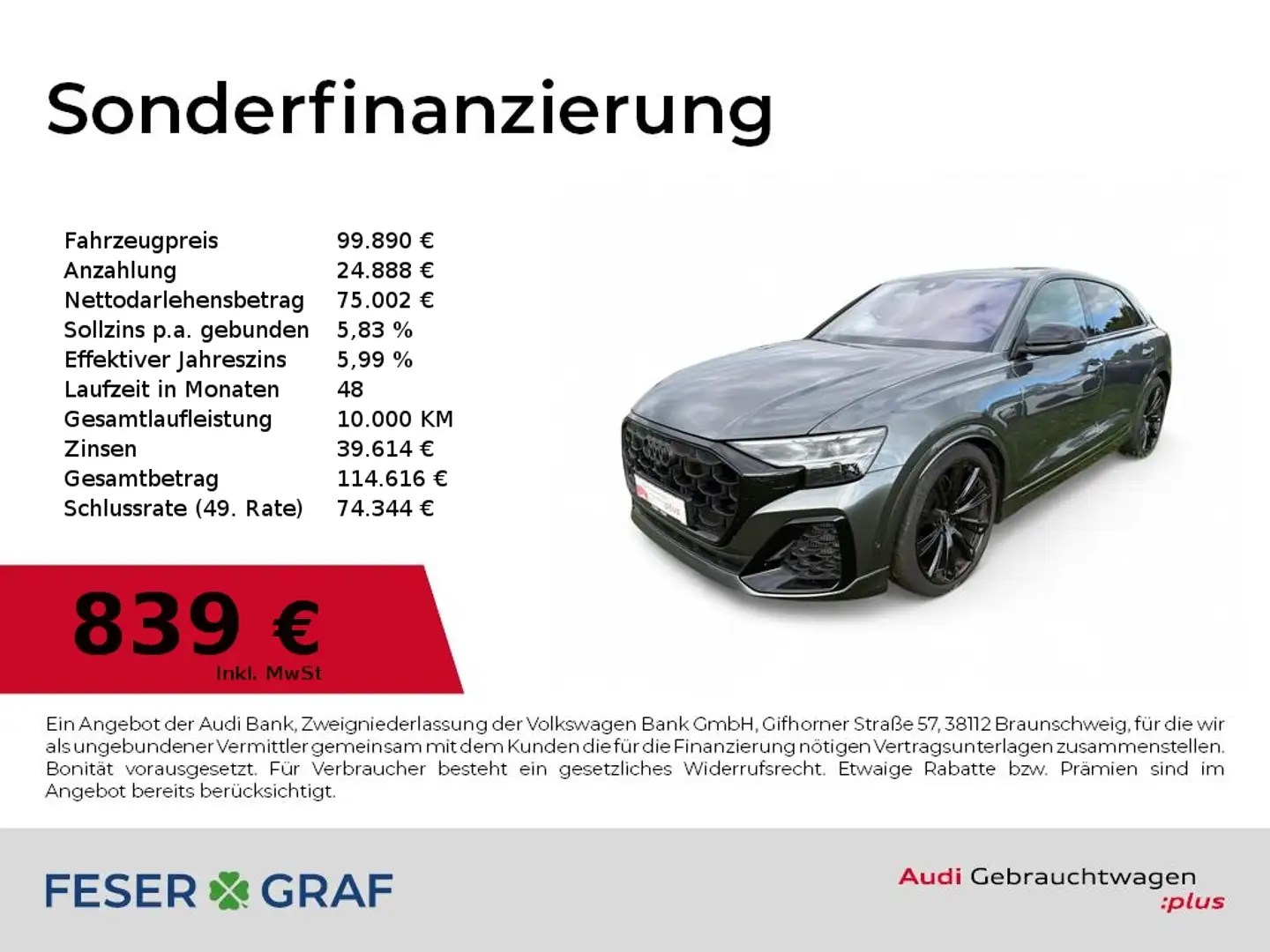 Audi SQ8 4.0 TFSI quattro B&O/Pano/HUD/AHK/Standhzg. Grau - 1