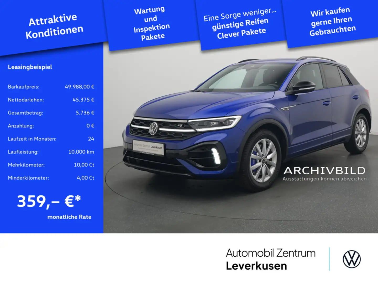 Volkswagen T-Roc R PANO MATRIX AKRAPOVIC LEDER ACC AHK N Blau - 1