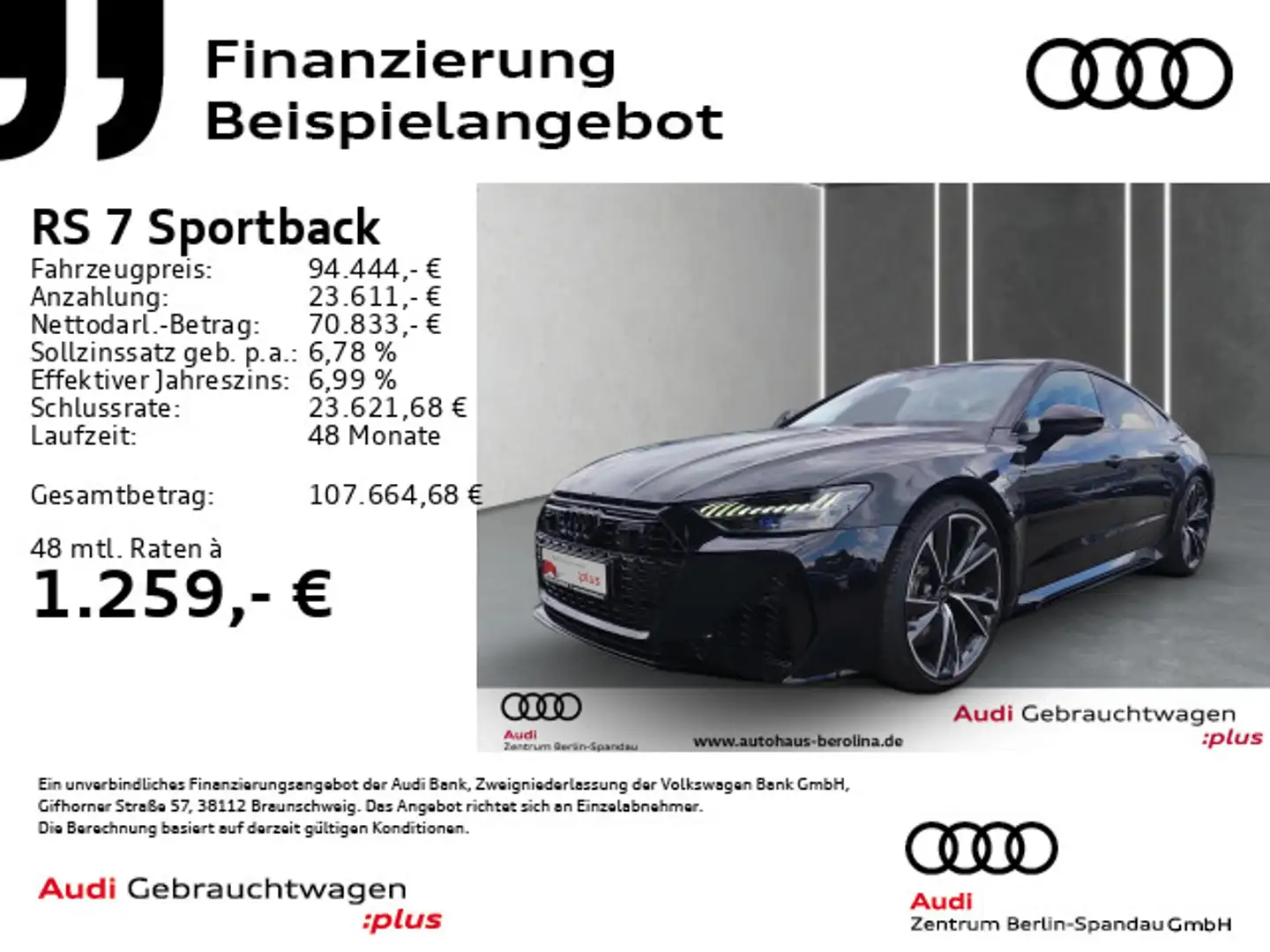 Audi RS7 RS7 Sportback *HD-MATRIX*PANO*StdHz*B&O*HuD* Nero - 1