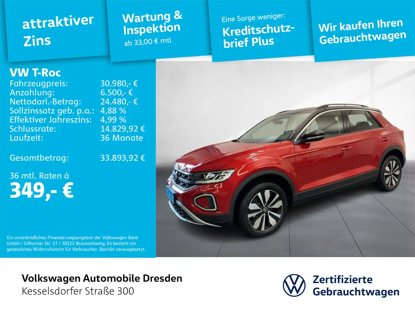 Volkswagen T-Roc 1.5 TSI Goal Navi AHZV LED DAB Sitzhzg. Rot - 1