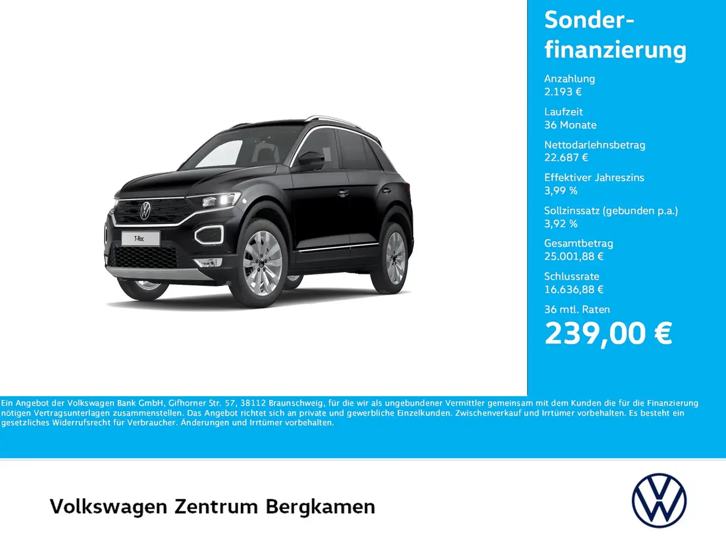 Volkswagen T-Roc 1.5 SPORT PANO AHK ACC E-KLAPPE NAVI LM17 Schwarz - 1