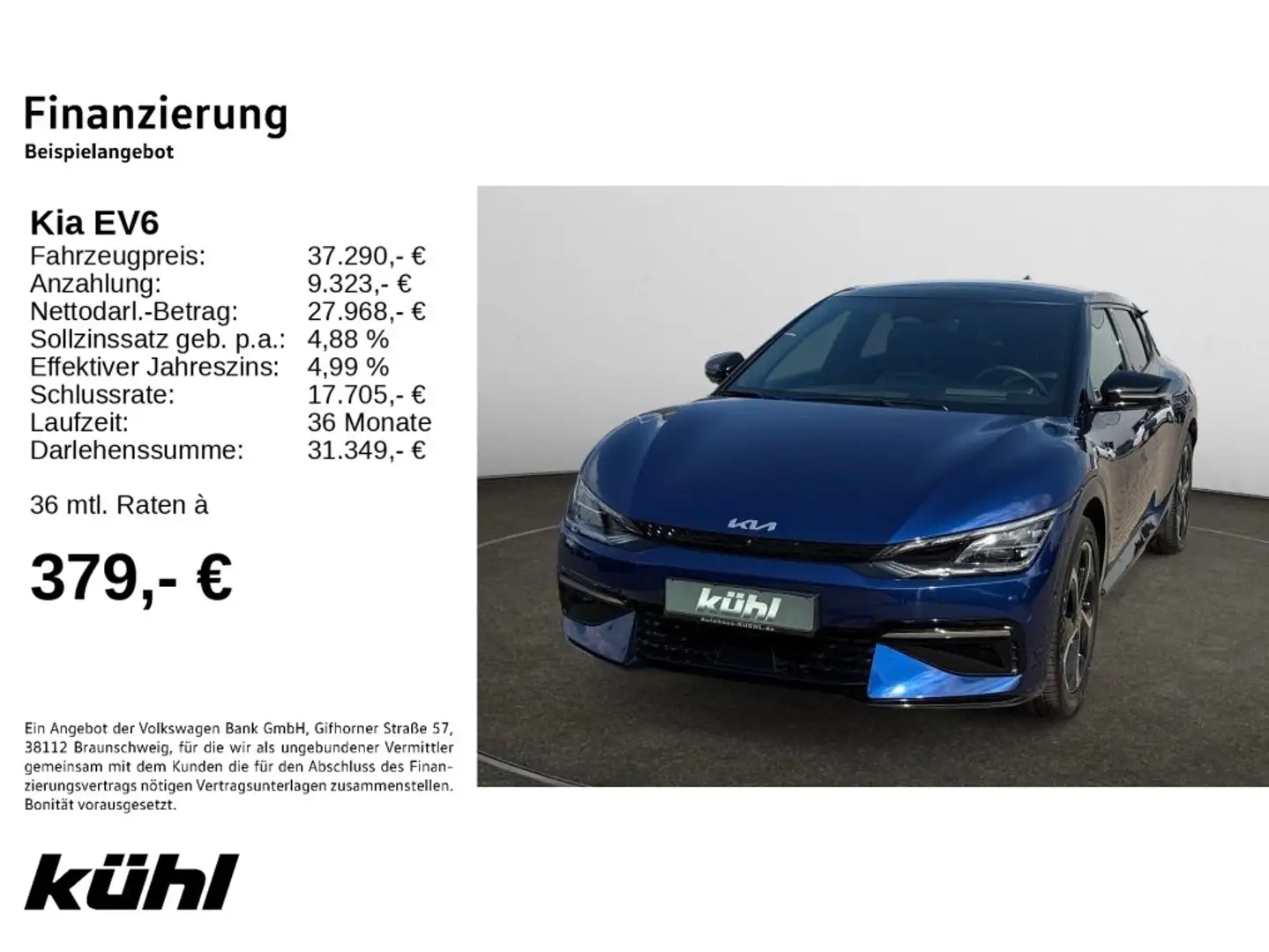 Kia EV6 77,4 kWh 2WD GT-Line SD,Sound Paket,HUD,LM20 Blau - 2