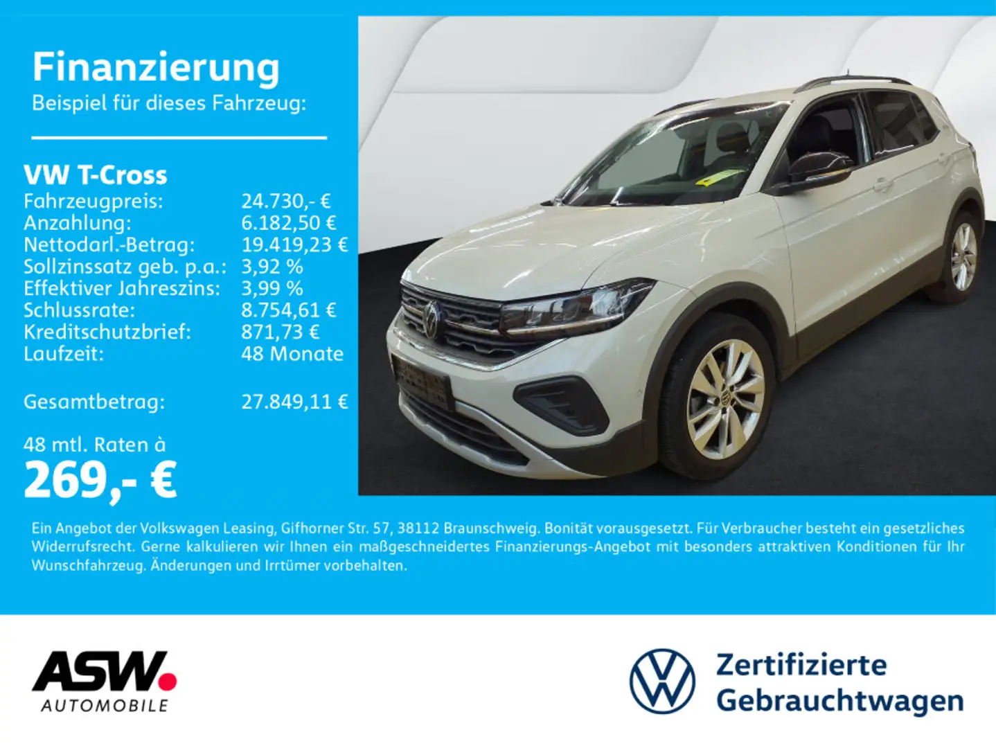 Volkswagen T-Cross Goal 1.0 TSI DSG LED Navi PDC SHZ AHK Grau - 1