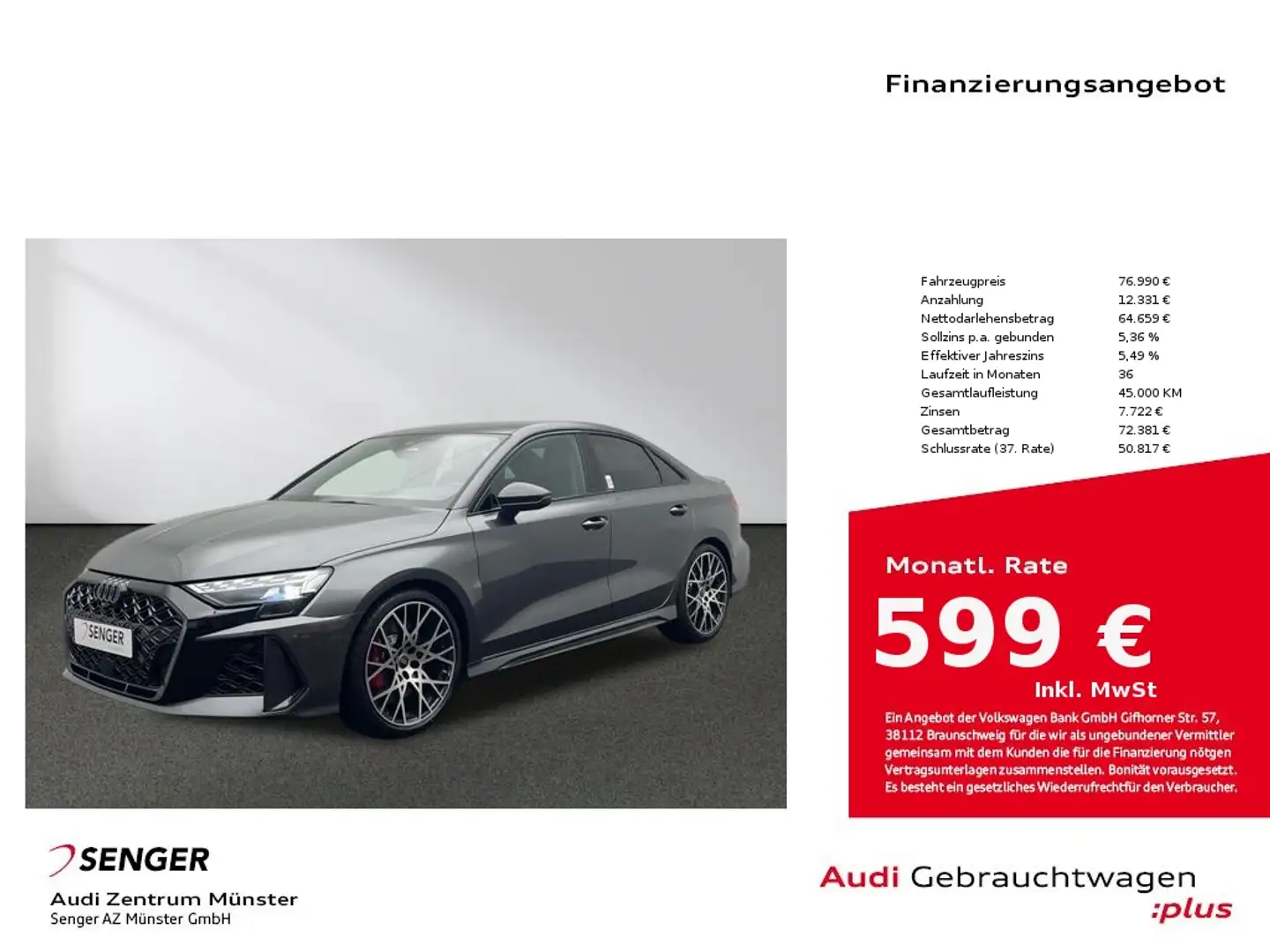 Audi RS3 S tronic Kamera Leder Matrix Digi-Cockpit Grau - 1