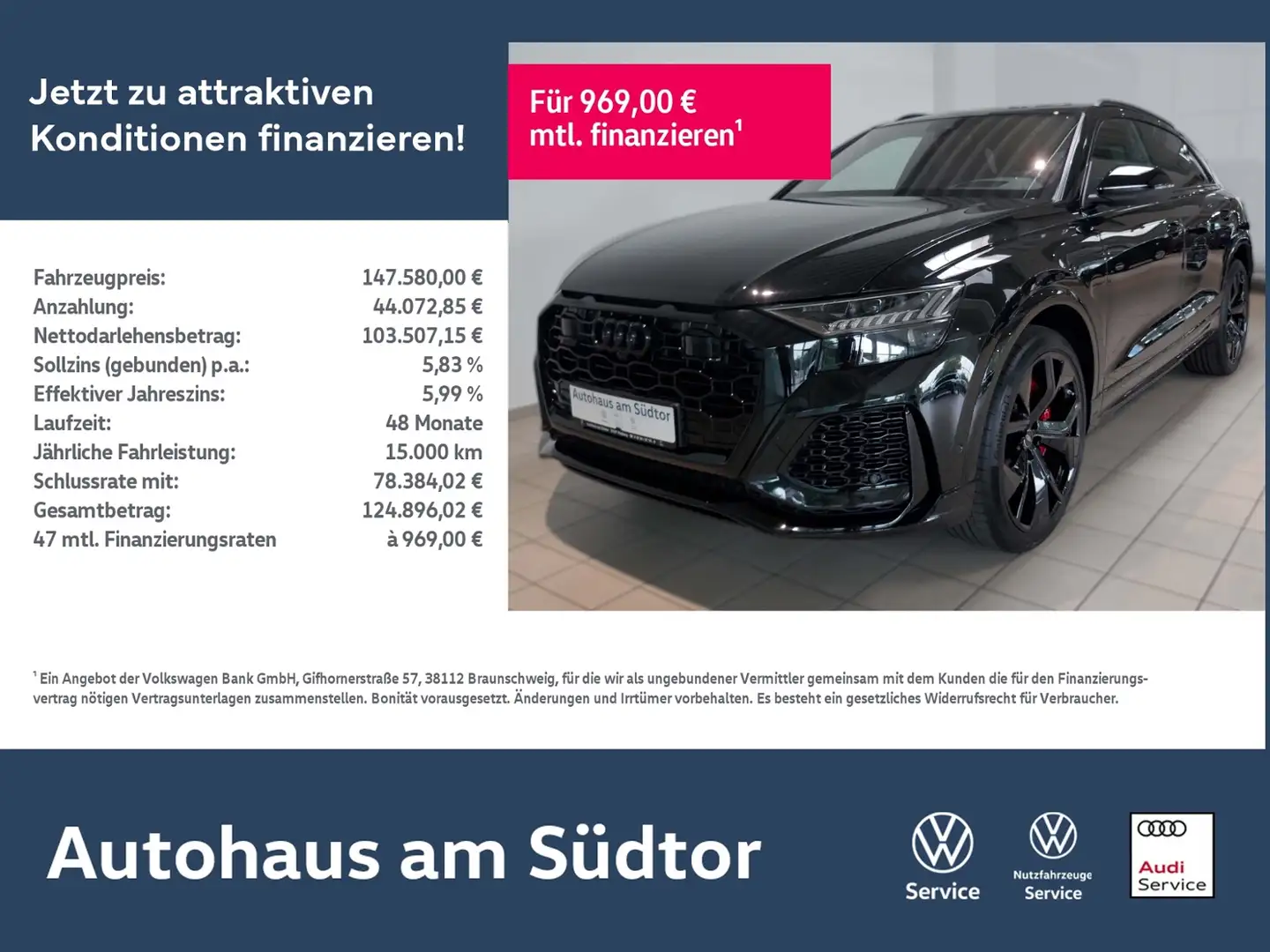 Audi RS Q8 quattro 4.0 V8 441 kW | LED RFK AHK Navi Zwart - 1