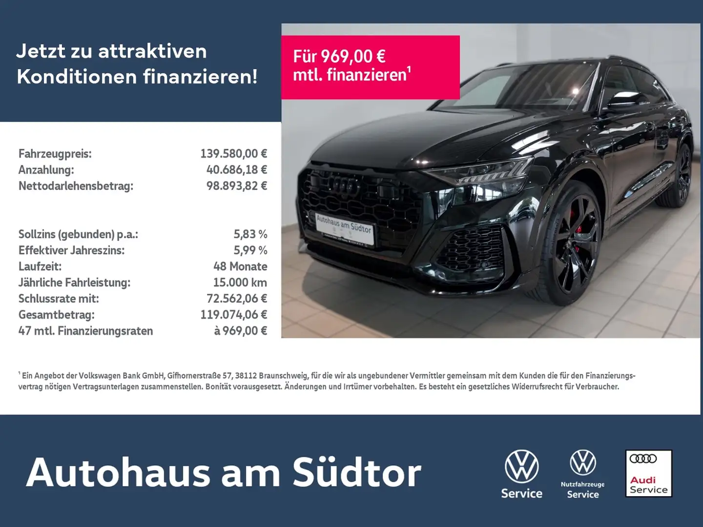 Audi RS Q8 quattro 4.0 V8 441 kW | LED RFK AHK Navi Schwarz - 1