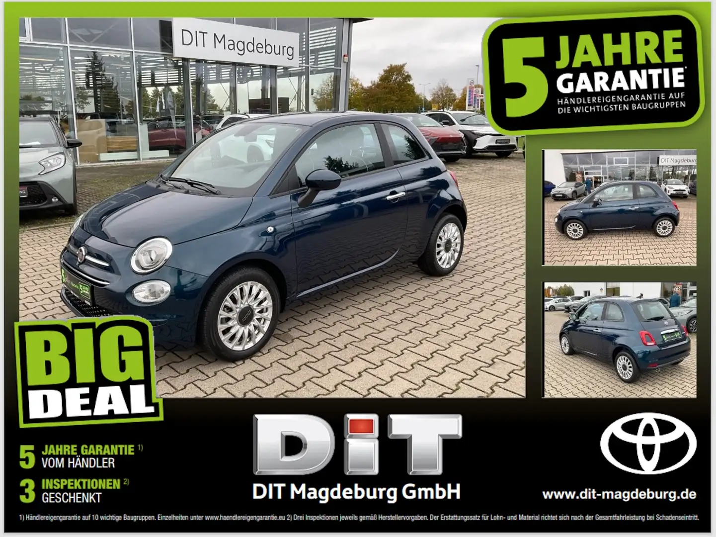 Fiat 500 1.0 Lounge LM+PDC+Facelift+CarPlay Blauw - 1